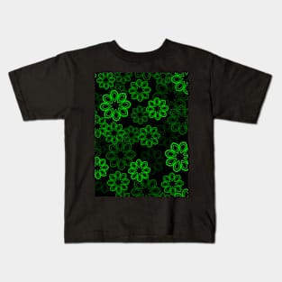 Neon Floral Green on Black Repeat 5748 Kids T-Shirt